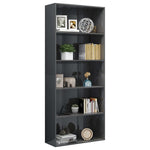 5-Tier Book Cabinet High Gloss Grey Chipboard