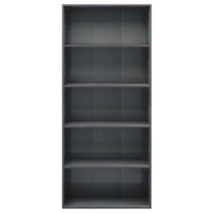 5-Tier Book Cabinet High Gloss Grey 80x30x189 cm Chipboard