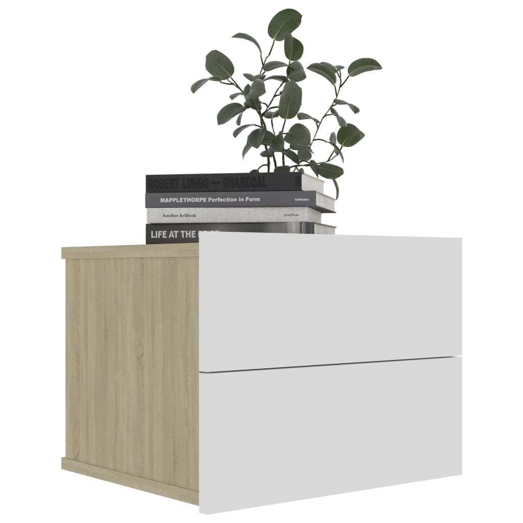 Bedside Cabinet White and Sonoma Oak 40x30x30 cm Chipboard