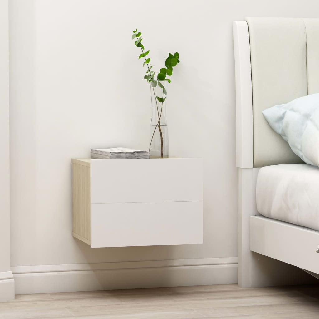 Bedside Cabinet White and Sonoma Oak 40x30x30 cm Chipboard
