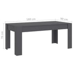 Dining Table High Gloss Grey 180x90x76 cm Chipboard