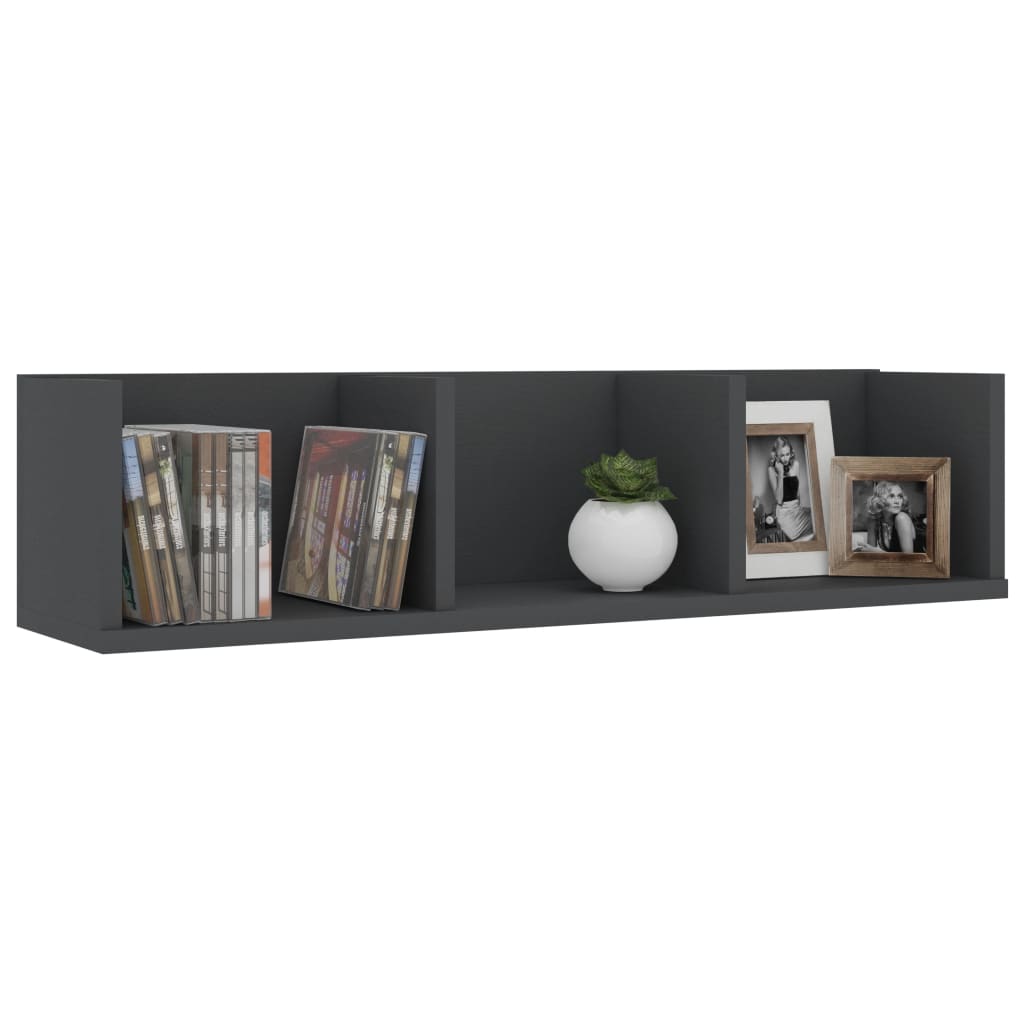 CD Wall Shelf Grey 75x18x18 cm Chipboard