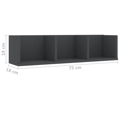 CD Wall Shelf Grey 75x18x18 cm Chipboard
