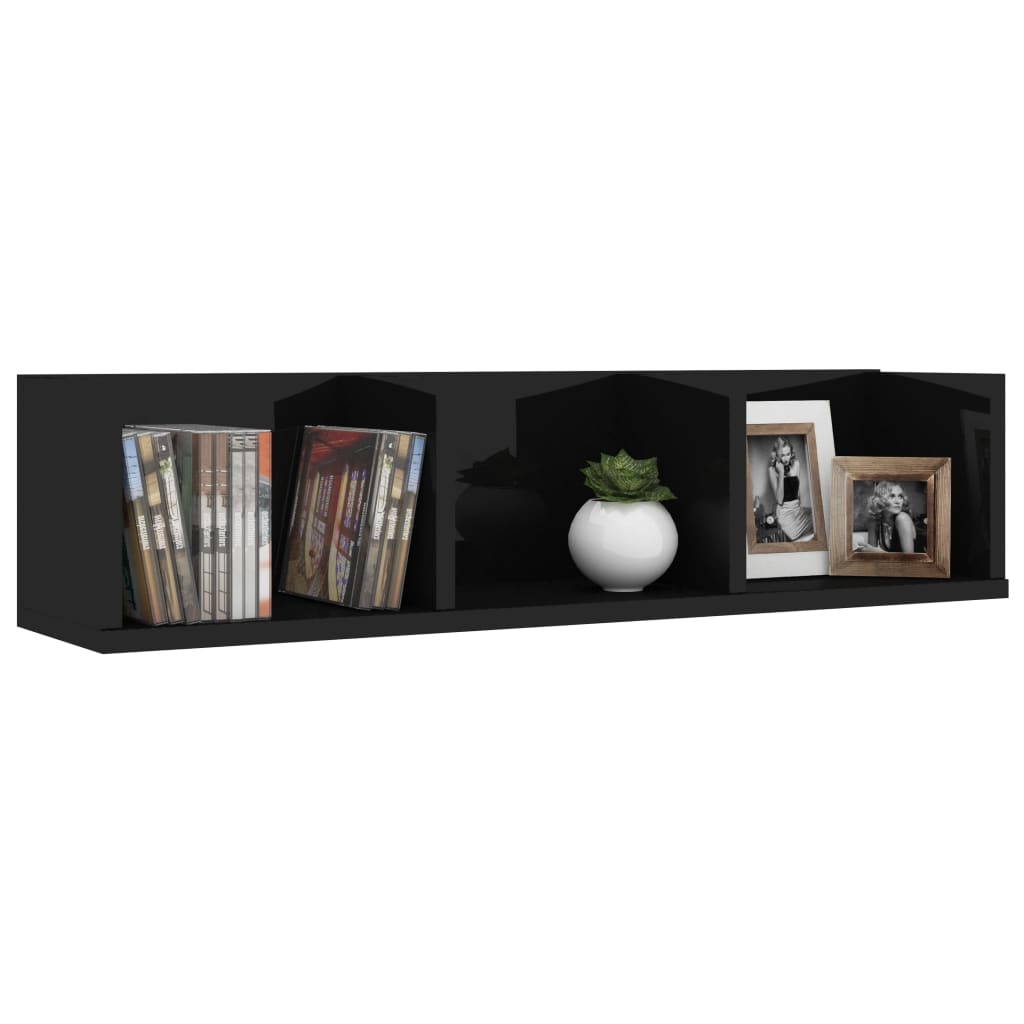 CD Wall Shelf High Gloss Black 75x18x18 cm Chipboard