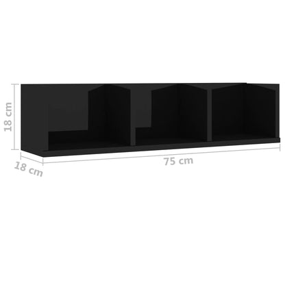 CD Wall Shelf High Gloss Black 75x18x18 cm Chipboard