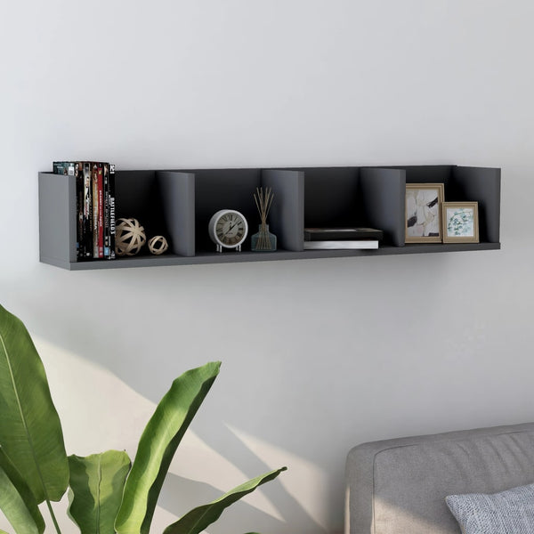  CD Wall Shelf Grey 100x18x18 cm Chipboard