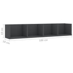 CD Wall Shelf Grey 100x18x18 cm Chipboard