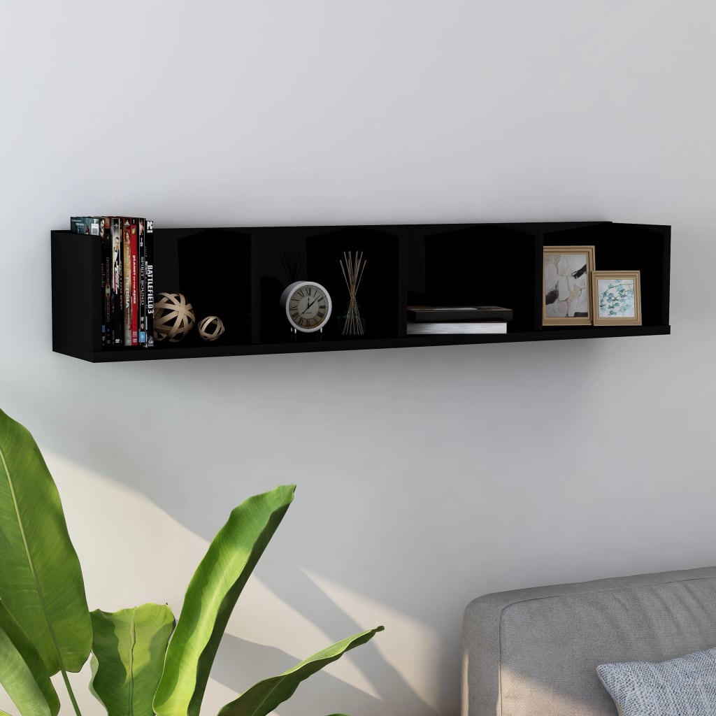 CD Wall Shelf High Gloss Black 100x18x18 cm Chipboard