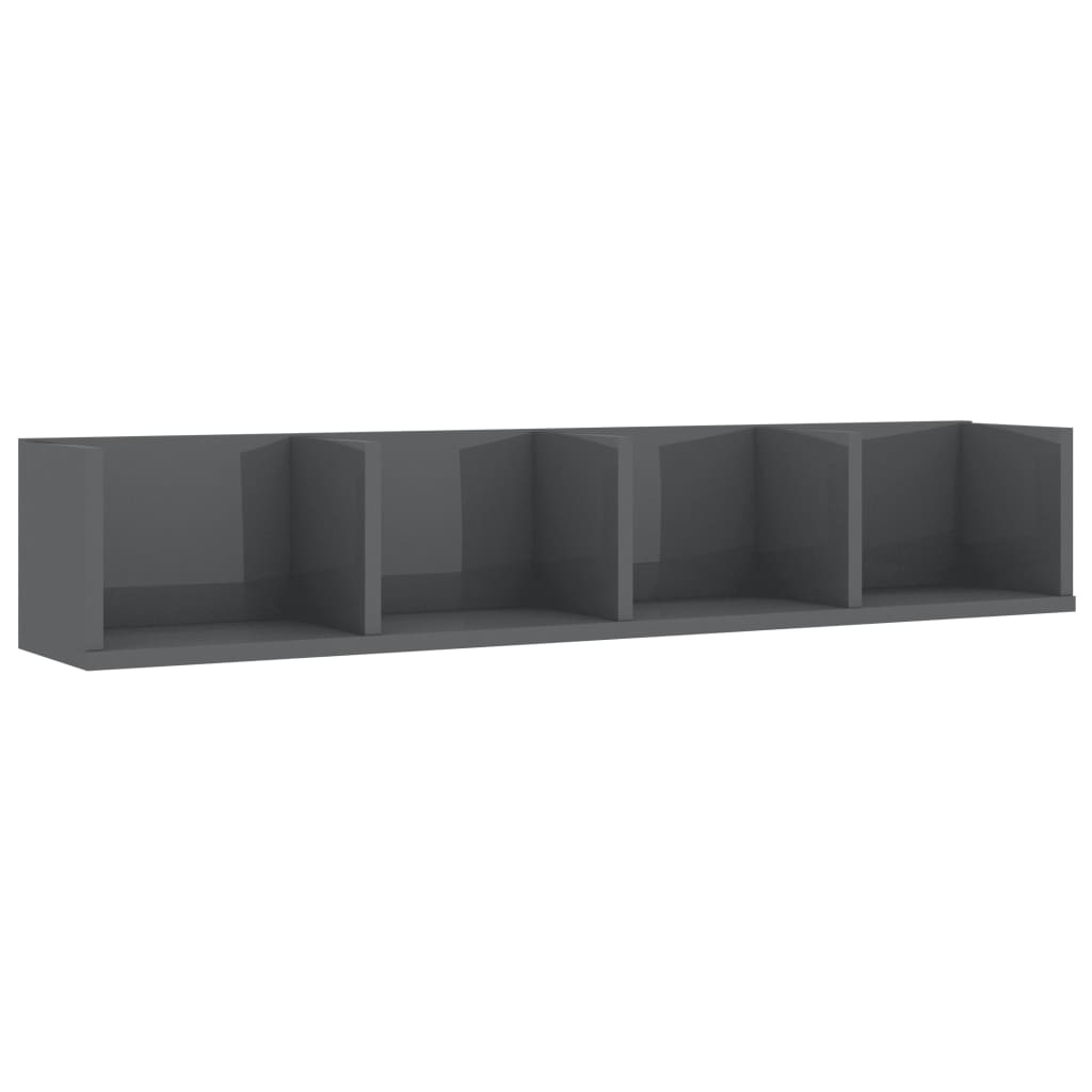 CD Wall Shelf High Gloss Grey 100x18x18 cm Chipboard