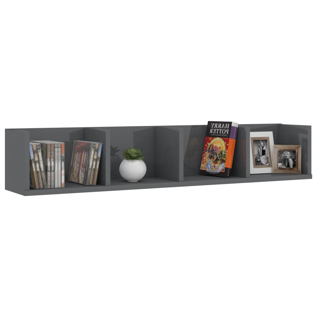 CD Wall Shelf High Gloss Grey 100x18x18 cm Chipboard