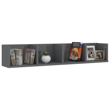 CD Wall Shelf High Gloss Grey 100x18x18 cm Chipboard
