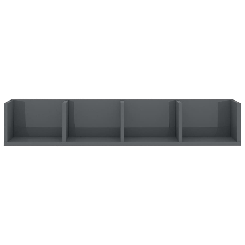 CD Wall Shelf High Gloss Grey 100x18x18 cm Chipboard