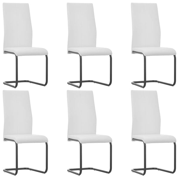  Cantilever Dining Chairs 6 pcs White Leather