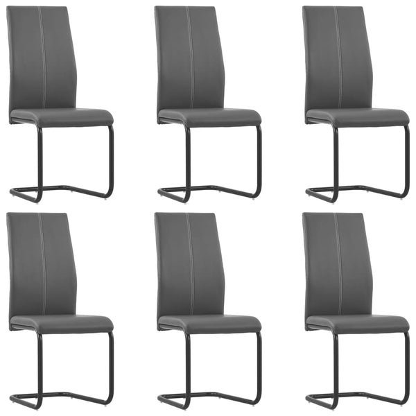  Cantilever Dining Chairs 6 pcs Grey Leather