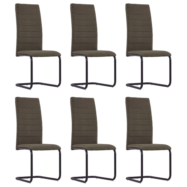  Cantilever Dining Chairs 6 pcs Brown Fabric