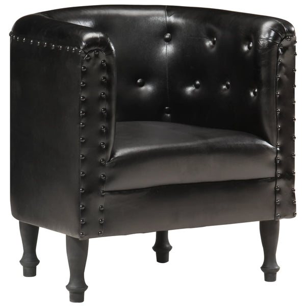  Tub Chair Black Real Leather