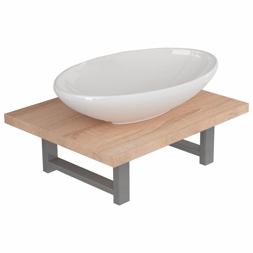 Two Piece Bathroom Furniture Set Ceramic Oak