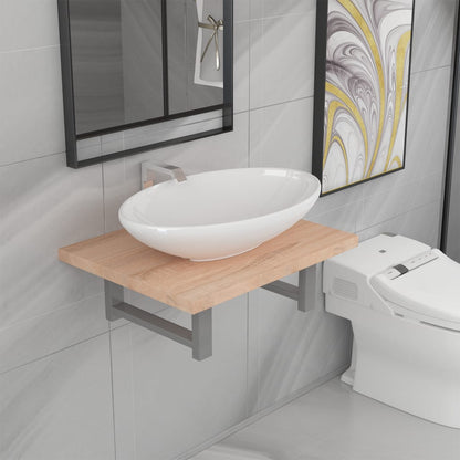 Two Piece Bathroom Furniture Set Ceramic Oak