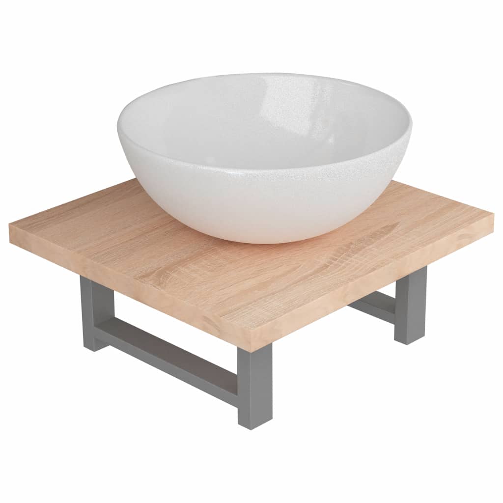 Two Piece Bathroom Furniture Set Ceramic Oak