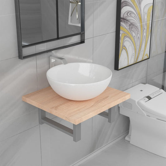 Two Piece Bathroom Furniture Set Ceramic Oak