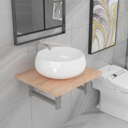 Two Piece Bathroom Furniture Set Ceramic Oak