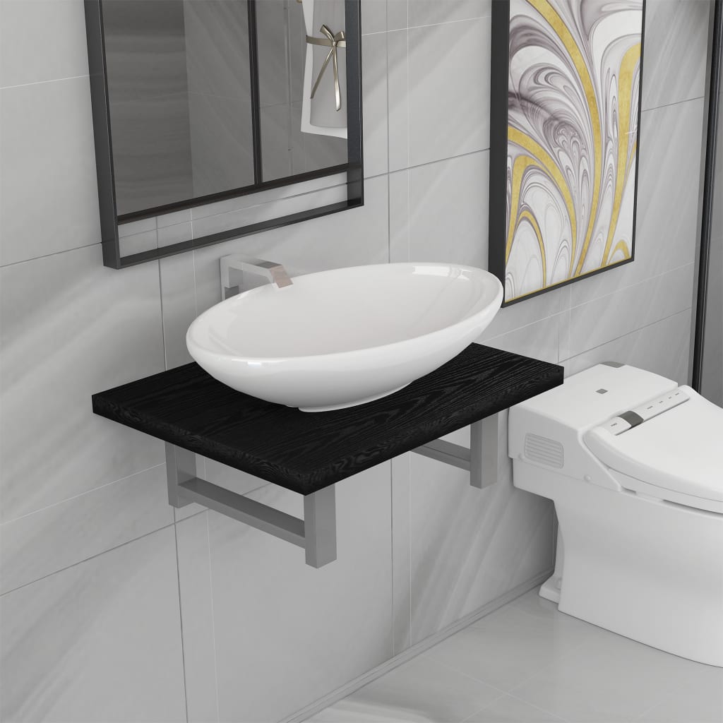 Two Piece Bathroom Furniture Set Ceramic Black