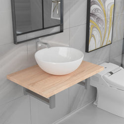 Two Piece Bathroom Furniture Set Ceramic Oak