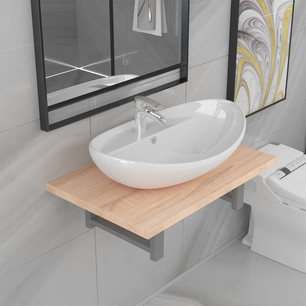  Two Piece Bathroom Furniture Set Ceramic Oak