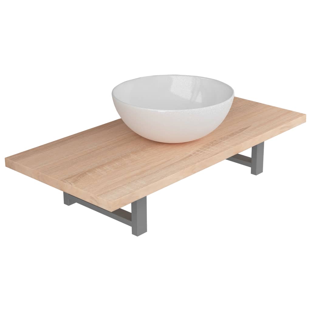 Two Piece Bathroom Furniture Set Ceramic Oak
