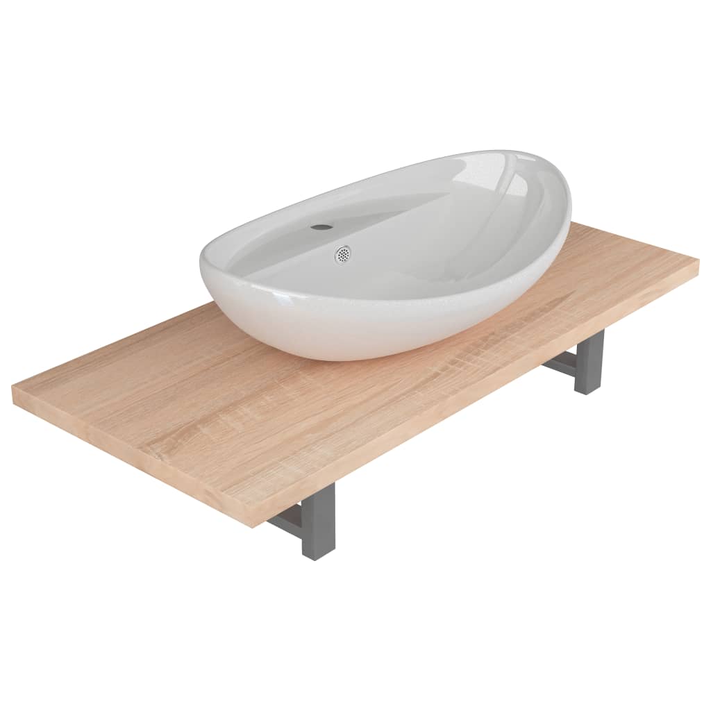 Two Piece Bathroom Furniture Set Ceramic Oak