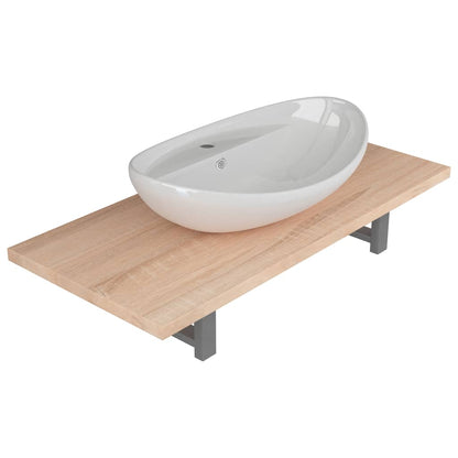 Two Piece Bathroom Furniture Set Ceramic Oak