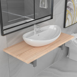 Two Piece Bathroom Furniture Set Ceramic Oak