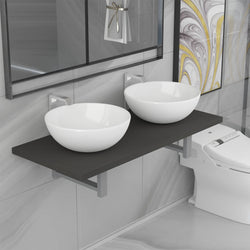 Three Piece Bathroom Furniture Set Ceramic Grey