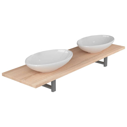 Three Piece Bathroom Furniture Set Ceramic Oak