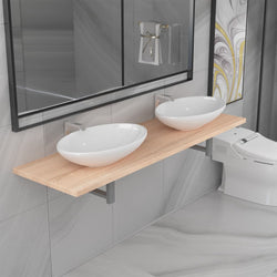 Three Piece Bathroom Furniture Set Ceramic Oak