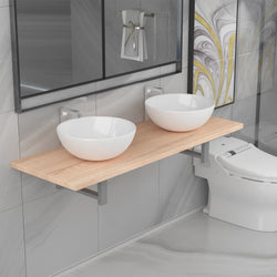 Three Piece Bathroom Furniture Set Ceramic Oak