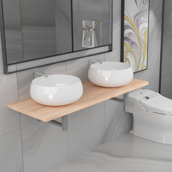  Three Piece Bathroom Furniture Set Ceramic Oak