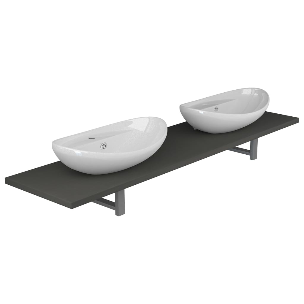 Three Piece Bathroom Furniture Set Ceramic Grey