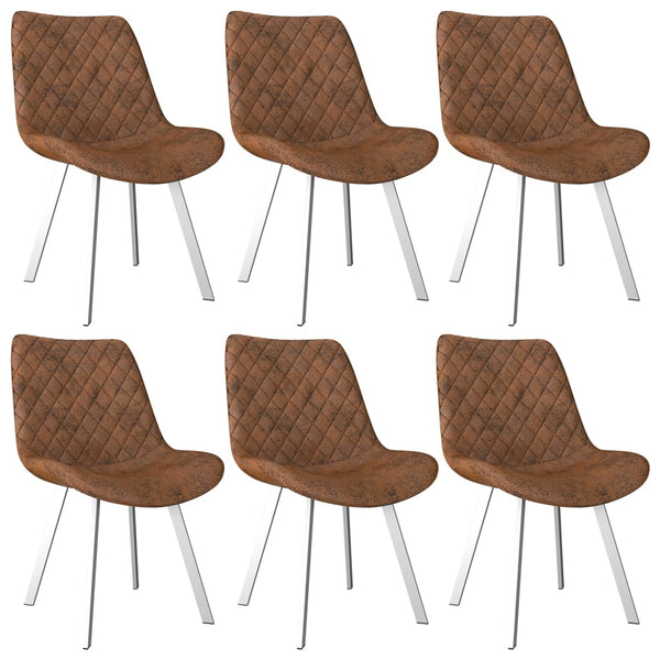  Dining Chairs 6 pcs Brown Suede Leather