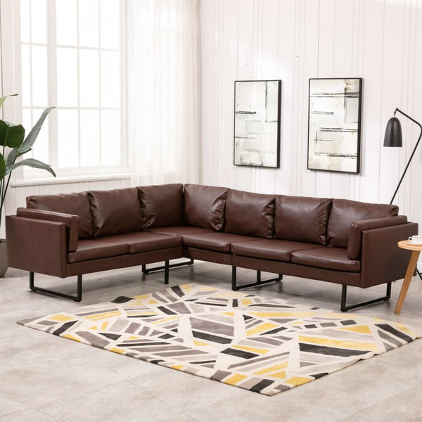  Corner Sofa Faux Leather Brown