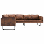 Corner Sofa Faux Suede Leather Brown