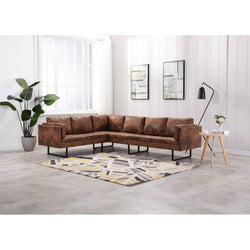 Corner Sofa Faux Suede Leather Brown