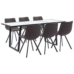7 Piece Dining Set Brown Faux Leather