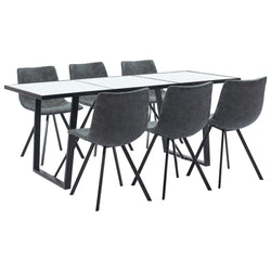 7 Piece Dining Set Black Faux Leather