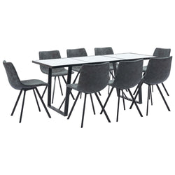 9 Piece Dining Set Black Faux Leather