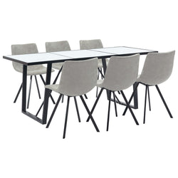 7 Piece Dining Set Light Grey Faux Leather