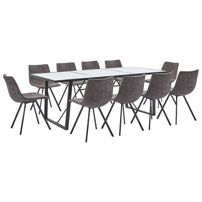 11 Piece Dining Set Brown Faux Leather