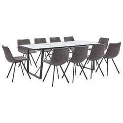 11 Piece Dining Set Brown Faux Leather