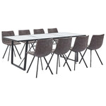 9 Piece Dining Set Brown Leather