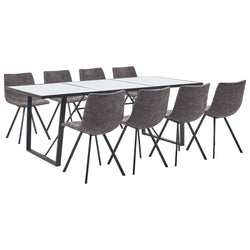 9 Piece Dining Set Brown Faux Leather
